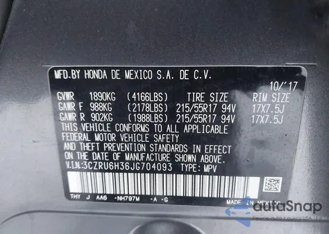 2018 Honda Hr-V Lx from USA, damaged, VIN 3CZRU6H36JG704093